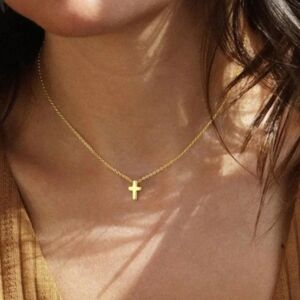 NEW! 18K Gold Plated Minimalist Chunky Tiny-Petite Cross Necklace